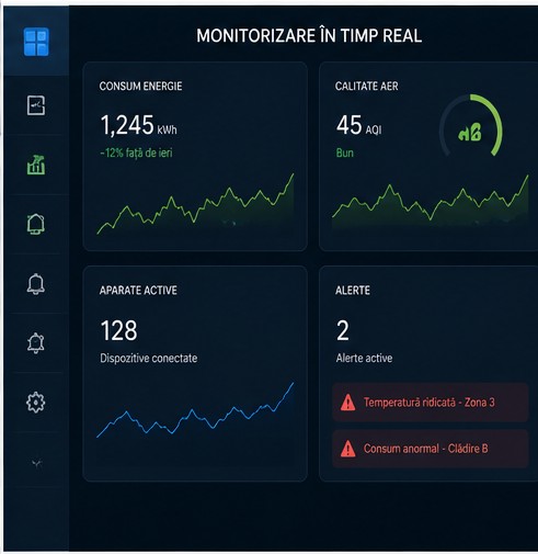 Real-time monitoring: energy use, air quality, active devices, alerts